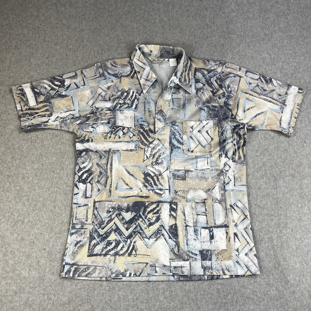Vintage Lilly Dache Shirt 70s Polo Disco Mens XL Cruise Polyester Geometric